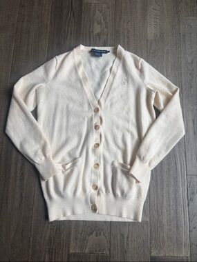 Ralph Lauren Sport | 100% Merino Wool Soft Cream V-Neck Button Cardigan Medium